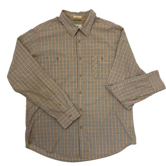 Haggar Life Khaki Button Up Mens Size XL Orange Tan Plaid Long Sleeve Gorpcore - Picture 3 of 13
